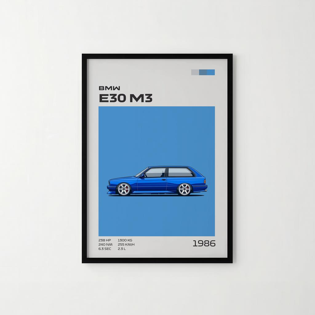 Poster BMW E30 M3 Blue "Classic Edition"